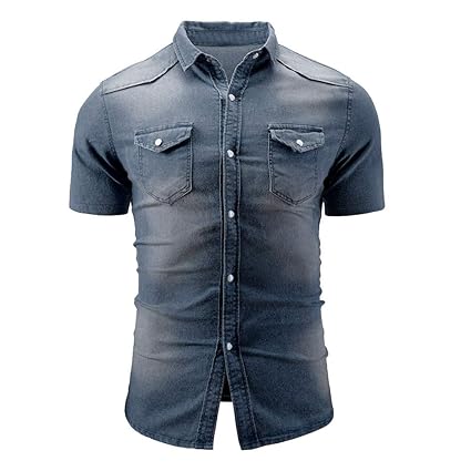 Aiserkly Herren Casual Slim Fit Button Shirt mit Bluse mit kurzen Ärmeln für die Tasche