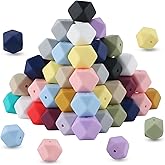 HHCFAST 60Pcs 17mm Hexagon Silicone Beads Bulk, Large Mixed Multicolor Silicone Beads for Keychain Making, Ideal for Pens and Bracelet DIY Crafts