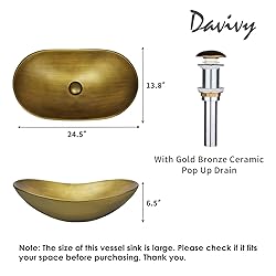 Davivy 24.5'' X 13.8'' Gold Oval Vessel Sink with