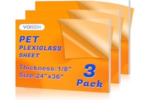 VOISEN 3 Pack Plexiglass Sheets 1/8 Inch Thick, 24"X36" Plexi Glass Panel,Plastic Sheet for Crafts,Signs, Display Cases, Sneeze Guard, Cut with Engraver,Power Saw or Hand Tools