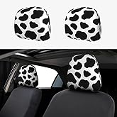KOSUES Black White Cow Skin Hide Holstein Cattle Car Headrest Covers 2 Pack Car Seat Head Rest Cover Auto Elastic Seat Coverings Vehicle Interior Accessories Protector Universal Fit Most Sedan SUV