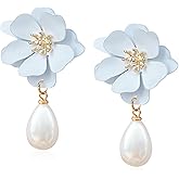Aishgjia Bohemian Daisy Flower Matte Floral Petal Pearl Drop Dangle Earrings Layered Tiered for Women