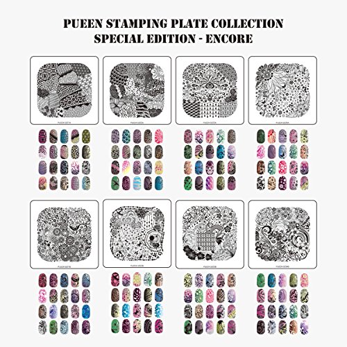 Pueen Nail Art Stamp Collection - Special Edition Encore 01-04 NEW Invention Set of 4 Double Sided All You Can Stamp Full Size Stamping Image Plates Manicure DIY (Infinite Images with Your Creativity) Now with Bonus Storage Case-BH000298