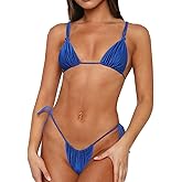 Womens Sexy Bikini Set Thong Hater String Cheeky Two Piece Swimsuits Double Shoulder Straps Swimwear Adjustable
