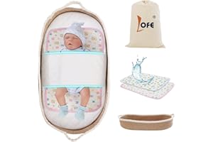 LOFE Baby Changing Basket - Moses Basket for Babies with Swaddle Strap for Security, Changing Basket for Baby Dresser with Waterproof 2 Diaper Pads and Removable Cover, Foldable Moses Basket for Trip