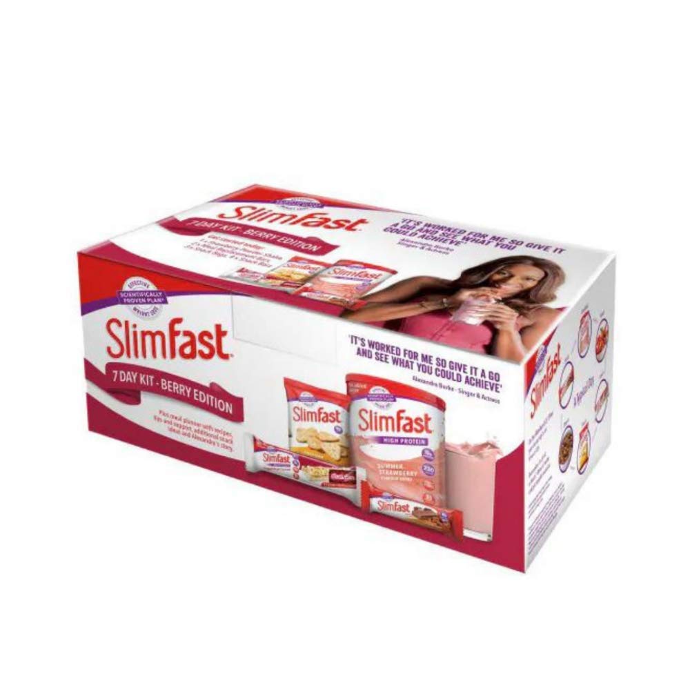 Slim fast 7 Day Kit Berry Edition Meal Replacement Variety Box Contains Summer Strawberry Shake Mix, Yoghurt Fruit Bars, Cheddar Bits