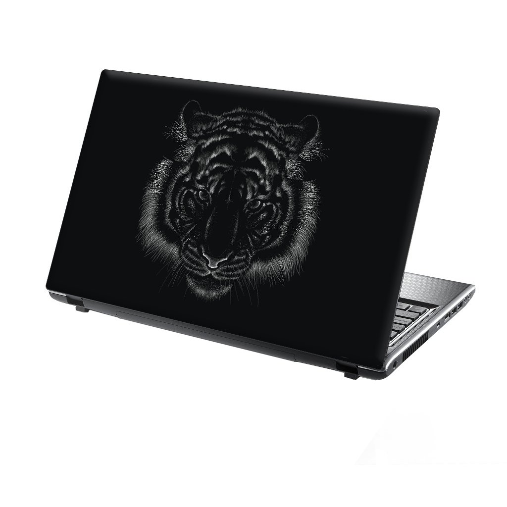 TaylorHe 15.6 inch 15 inch Laptop Skin Vinyl Decal with Colorful Patterns and Leather Effect Laminate MADE IN England Tiger on Black