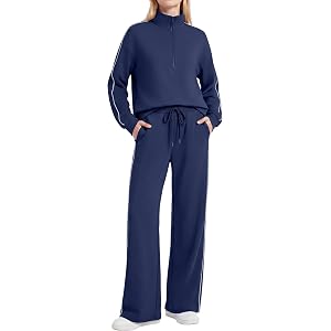 Casly Lamiit Women's 2 Piece Outfits Half Zip Wide Leg Casual Tracksuit | Mock Neck Lounge Sets, Pocket Pant Sets, Fall Sweat