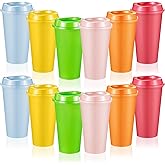 FillTouch 12 Pcs Reusable Coffee Cups with Lids 16 oz Travel Hot Cups Microwavable Plastic Tumblers Coffee Mugs Valentines Party Gifts Adult for Hot and Cold Drinks Favors (Vibrant Colors)
