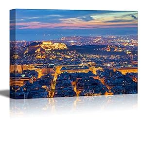 View Over Athens with The Acropolis at Night Wall Decor