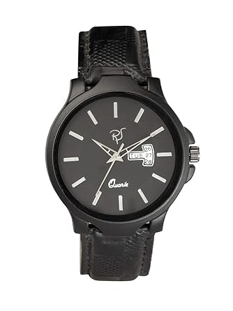 Rico Sordi Mens Black PU Day & Date Watch