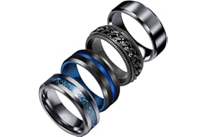4Pcs Mens Rings Set Anxiety Spinner Chain Rotation Fidget Band Cool Bicycle Hip Hop Stainless Steel Male Jewelry