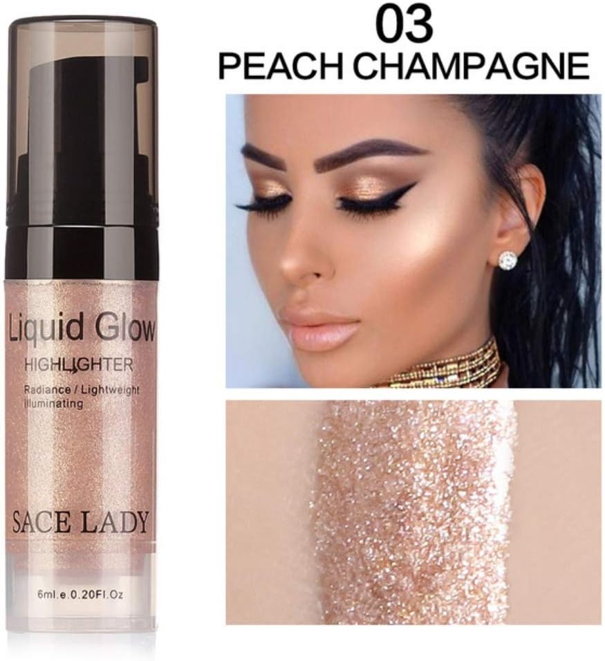 Aesy Shimmer Pearl Liquid Highlighter Makeup Ultra-Smooth Radiant Illuminator Face Cheekbones Glow Makeup, Travel Size Mini 6ml/0.20Fl Oz (Peach Champage)