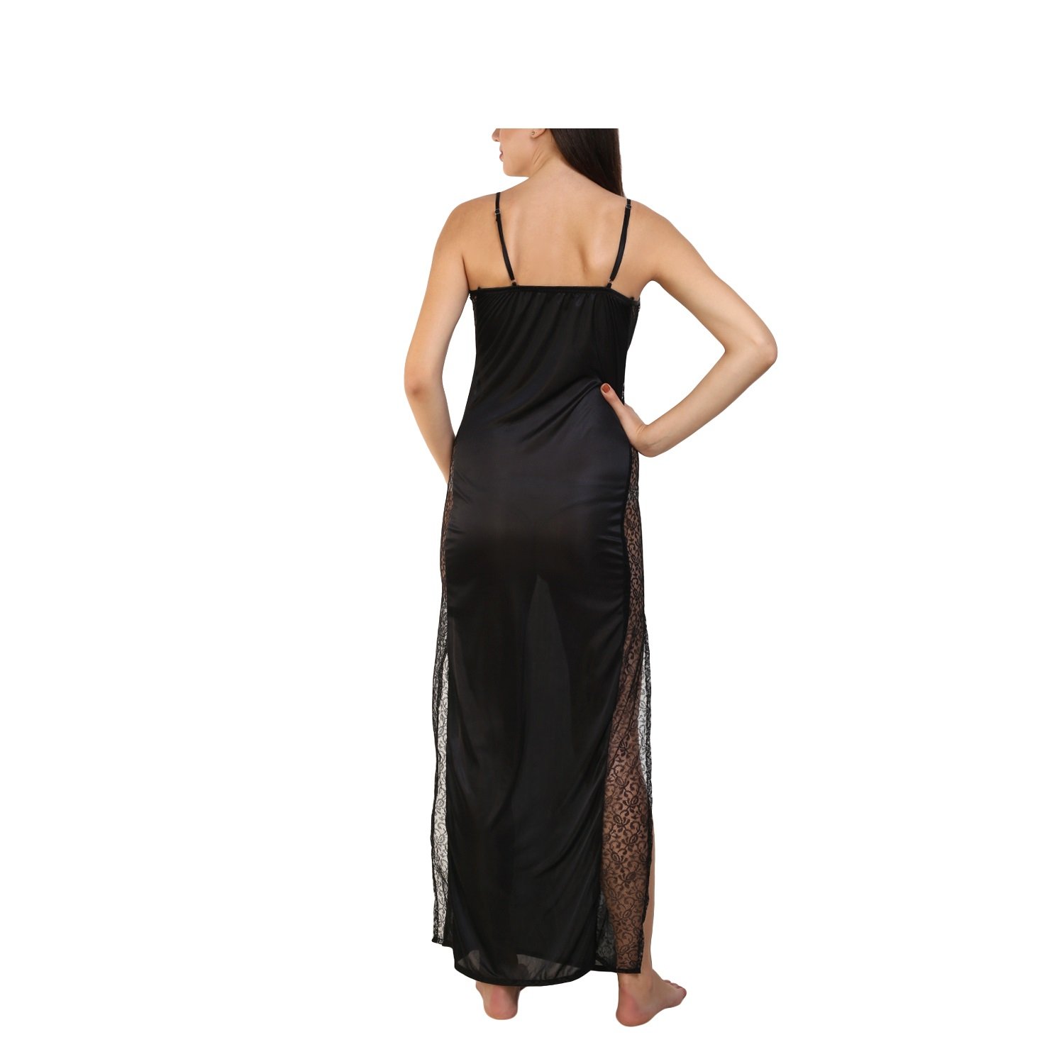 fashion xposed women's satin see through lace nighty (black_free size)