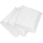 Gsyziux 3/6 PCS Cotton Handkerchiefs for Women Girls, Lace Ladies Handkerchief White Hankies for Wedding Bride Daily