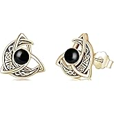 StoryMidir Celtic Moon Stud Earrings 925 Sterling Silver Crescent Earrings Celtic Knot Triangle Vintage Stud Earrings Good Luck irish gifts for women