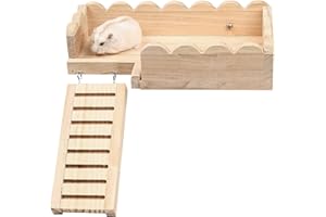 antiai Wooden Hamster Toys Guinea Pig Platform with Climbing Ladder,Hamster Wood Desk Stand Habitat Decor,Chinchilla Rat Squirrel Rabbit Guinea Pig Small Animal Cage Accessories(Small)