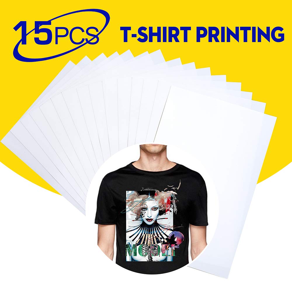 Printable Heat Transfer Vinyl, Iron on HTV Sheets Inkjet Printer Paper for T-Shirt Fabrics, 8"x11.8", Pack of 15