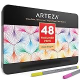 Arteza Fineliner Fine Point Pens, Fine Tip Markers 48 Assorted Colors (0.4mm Tips, Set of 48)