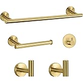 NearMoon Bathroom Hardware Set SUS 304 Thicken Stainless Steel-Towel Bar Set Include 16" Towel Rod, Toilet Paper Holder, Multifunctional Hooks Bathroom Accessories (Brushed Gold, 5 Pcs)