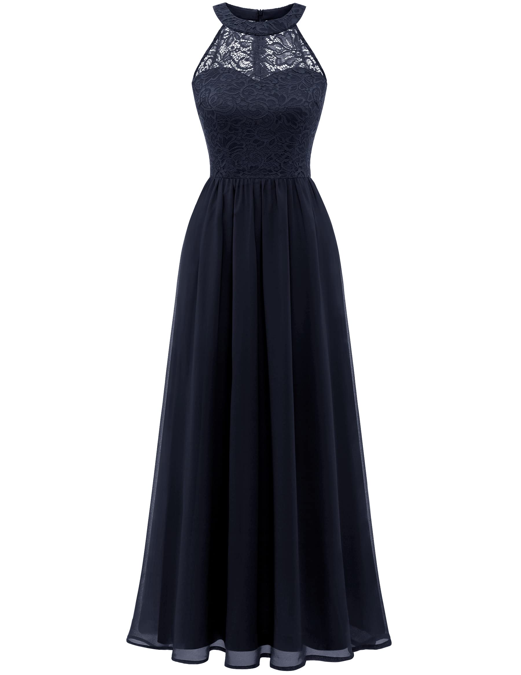 Photo 1 of Wedtrend Women's Formal Dress, Halter Long Prom Dress Floral Lace Bridesmaid Dresses Juniors Wedding Guest Dresses Cocktail Party Ball Gowns WT0201NavyM