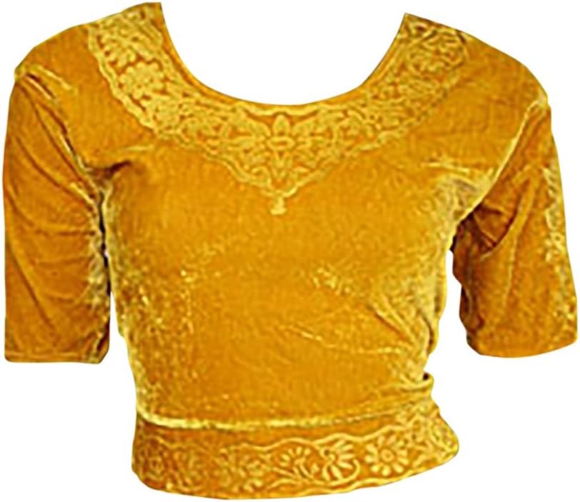 Gold Velvet Top Choli for Bollywood Sari Size 3XL - XXXL