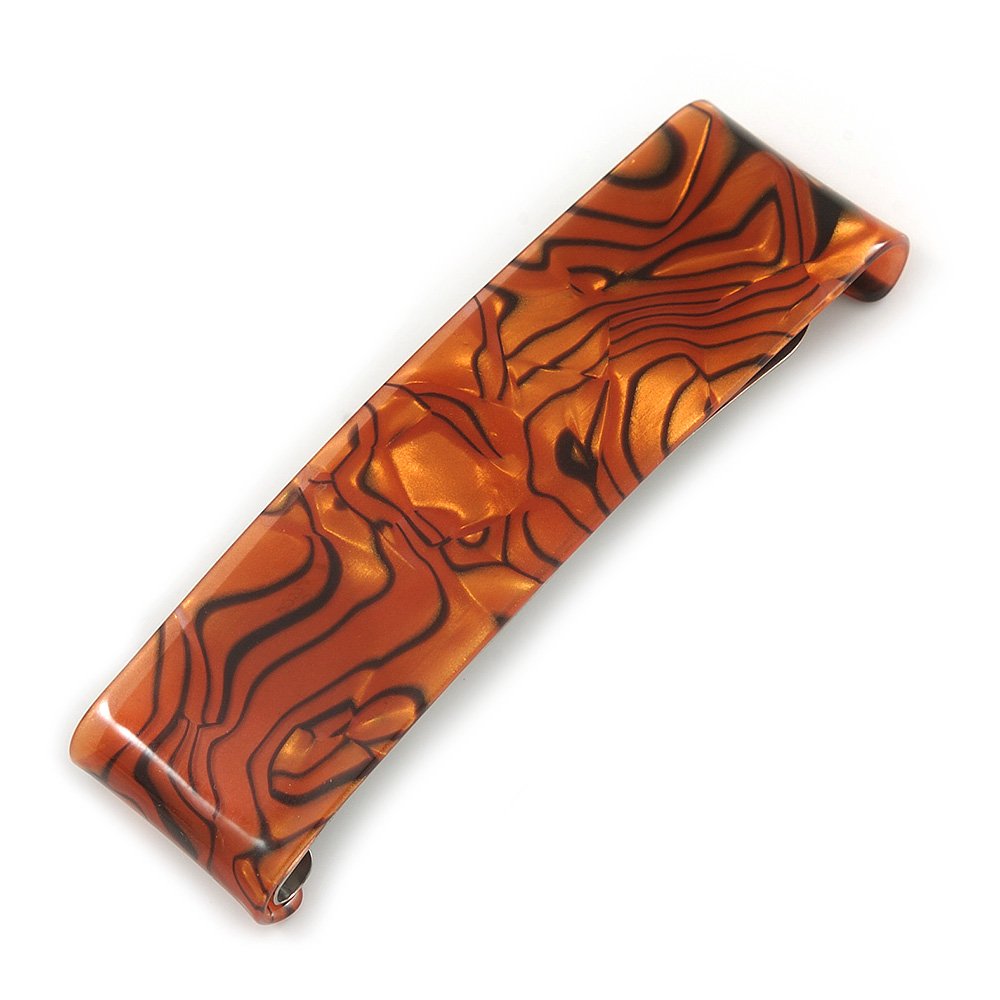 'Clic Clic' Stylish Copper/Black Marble Effect Print Hair Slide/Grip/Hair Clip with Silver Tone Closure - 75mm Across