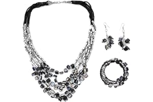 SHOP LC DELIVERING JOY Shop LC Costume Jewelry Set for Women Chunky Beaded Handmade Seed Bead Long Necklace Bracelet Earrings Set Boho Beach Summer Birthday Gifts for Women