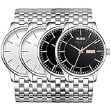 BUREI Mens Wrist Watch Cool Black Day Date Analog Quartz Display with Calfskin Leather Band