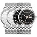 BUREI Mens Wrist Watch Cool Black Day Date Analog Quartz Display with Calfskin Leather Band