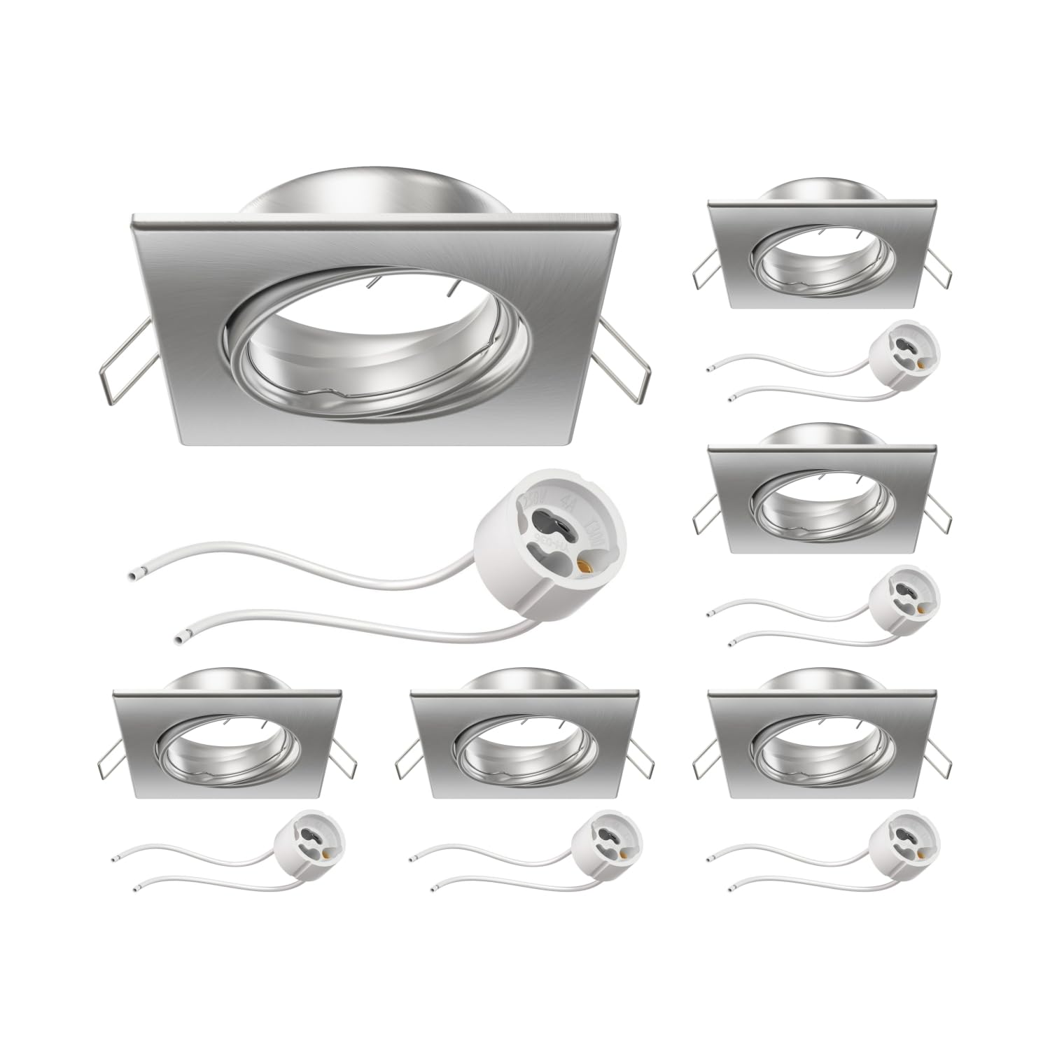 ledscom.de 6 Pieces Ceiling recessed Frame RIR recessed Frame Chrome matt Angular swivelling (LED/Halogen/GU10/MR16/PAR16/50mm) incl. GU10 Socket