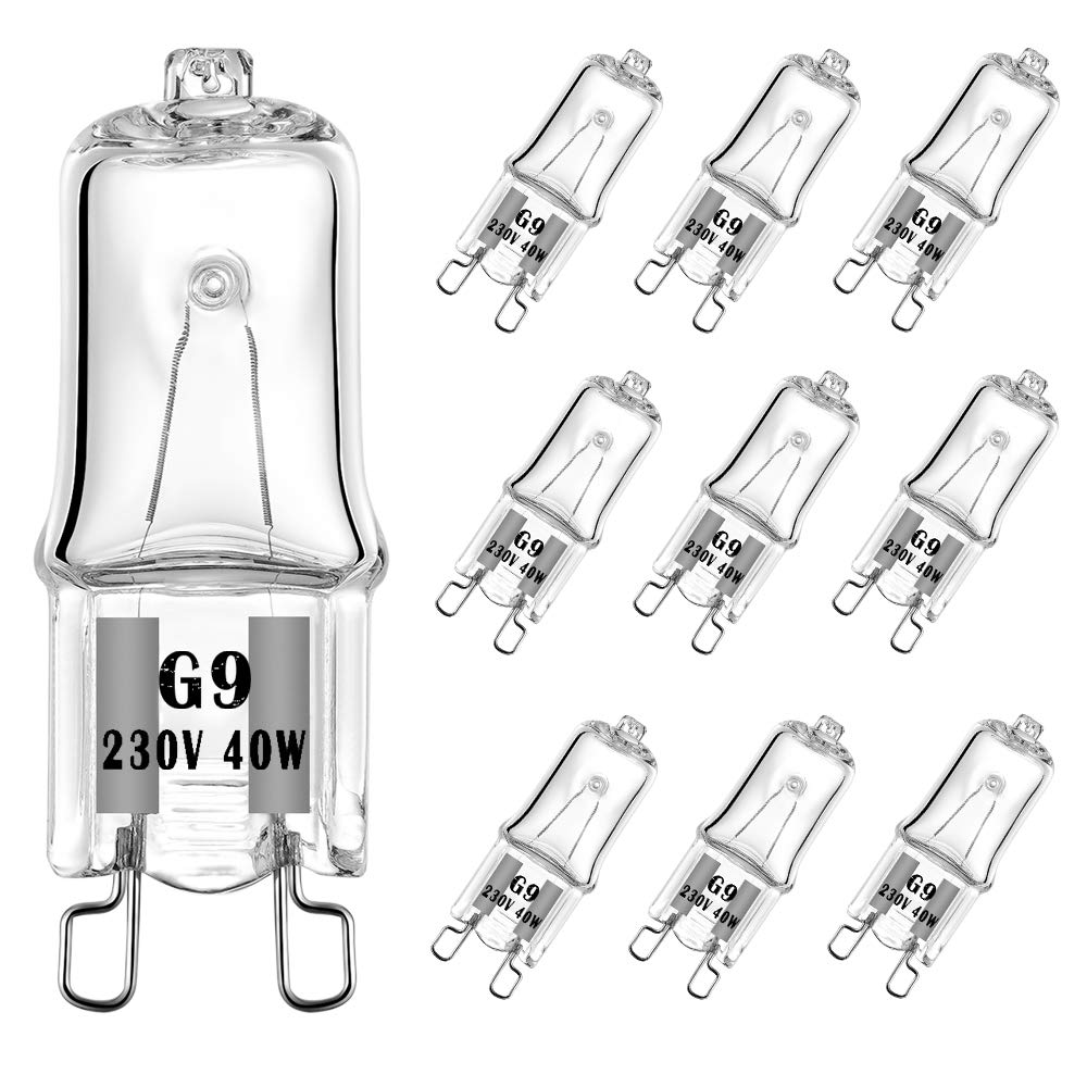 VINBE 40W G9 Halogen Light Bulb Two Prong Looped Pins for Cabinet Lights, Landscape Lights, Desk and Floor Lamps, Wall Sconces, Dimmable, 230V, Warm White(2700k, 10pcs)