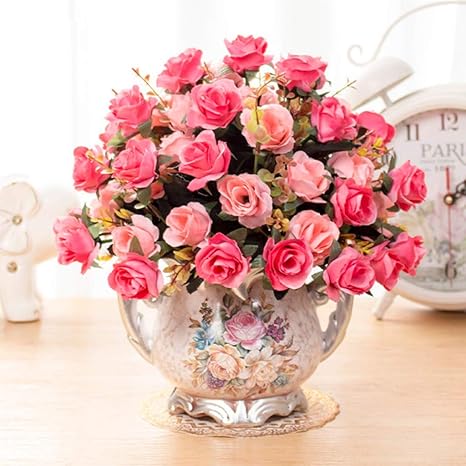 Amazon アートフラワー 造花 枯れない 花瓶付き 明るい色合い 本物そっくり 花手作りフラワー 癒し インテリア お祝い リビング お部屋 玄関 ギフト フラワーアレンジメント 人工観葉植物 バラ ピンク 造花 オンライン通販