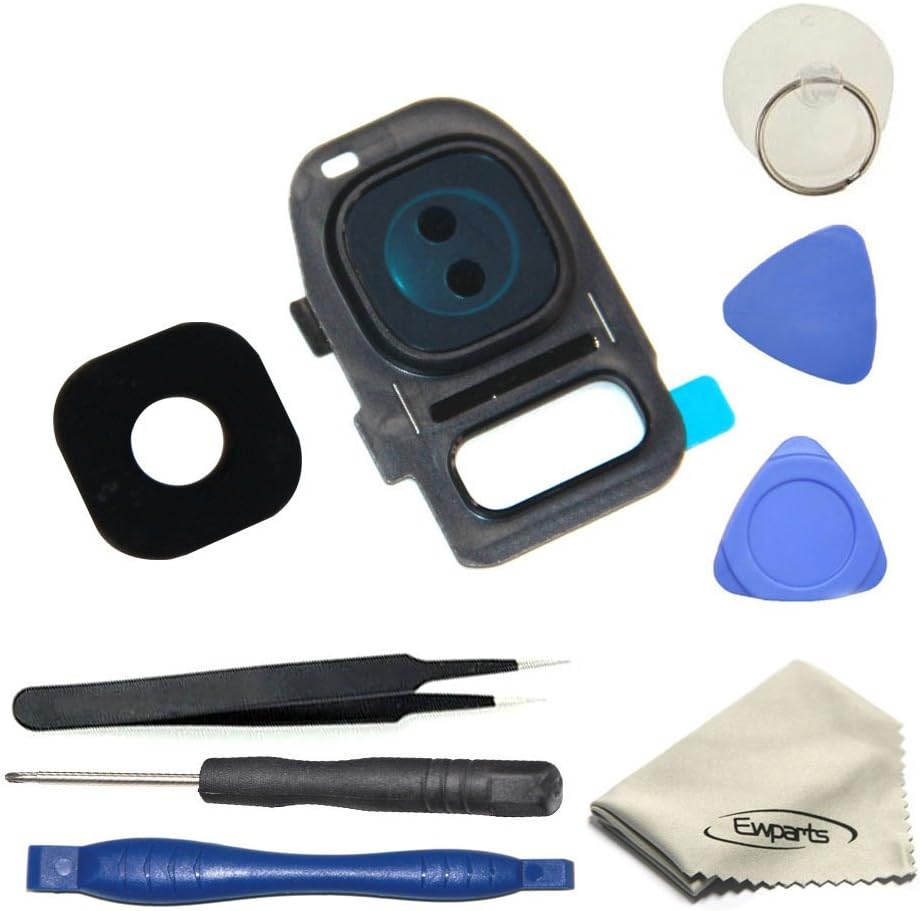 Ewparts True Glass Camera Lens Cover + Camera Ring Frame Repair Replacement for Samsung Galaxy S7 /S7 Edge (All Carriers)+opening Tools (Black)