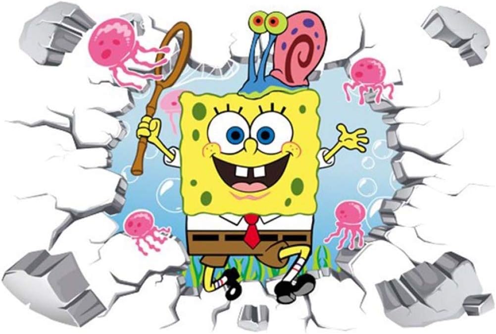 shengdanjiekuaile Praised 40 * 60Cm Cute 3D Cartoon Spongebob Wall Stickers For Kids Room Decor Stickers Home Decoration Wall Art Wallpaper Kids(None H03)