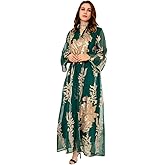 OBEEII Abayas for Women Muslim Applique Embroidery Long Sleeve Maxi Dress Loose Full Cover Islamic Dubai Robe Kaftan Abayas