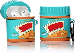 LEWOTE Airpods Silicone Case Funny Cute Cover Compatible for Apple Airpods 1&2[Dessert Food Series][Best Gift for Girls Boys or Couples] (Peanut Butter)