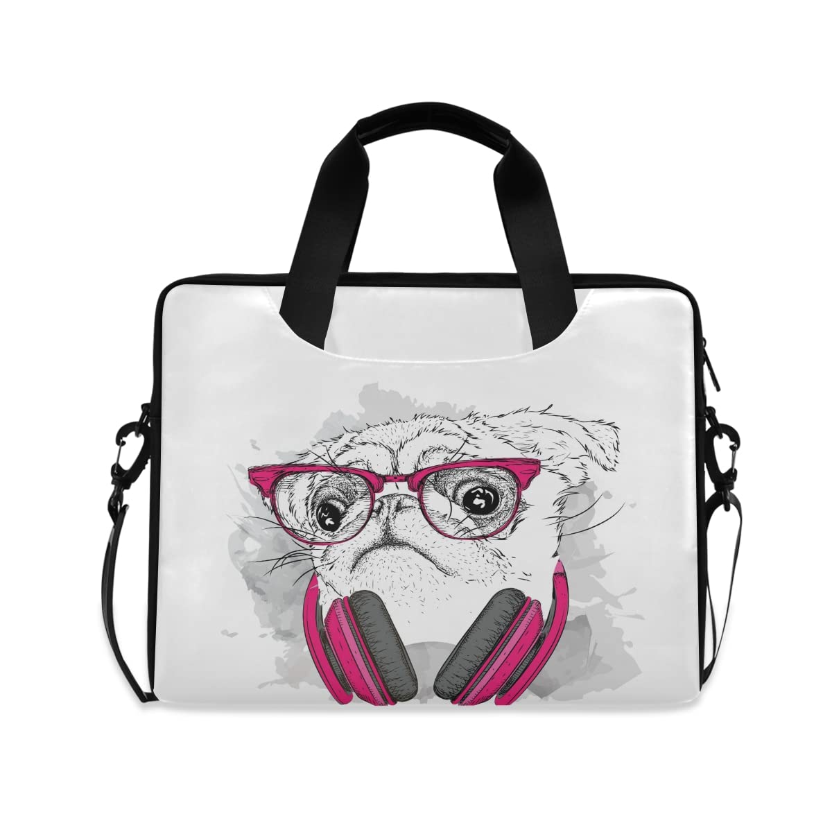 Laptop Bag, Illustration Fashion Pug Dog Computer Sleeve Case Laptop Handbags Briefcase with Strap and Handle for Boys Girls Women Men 14 15 15.6 Inch