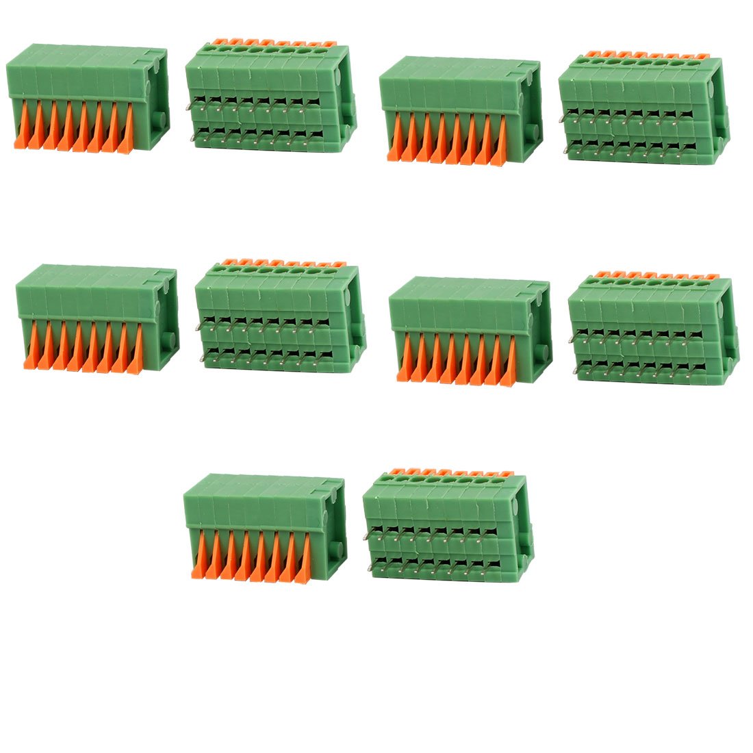 sourcing map 10pcs KF141R 150V 2A 2.54mm Pitch 8P Green Spring Terminal Block for PCB Mounting
