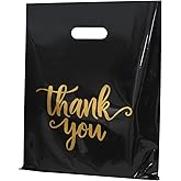 Heran 100PCS Large Black Thank You Bags for Business Small, 12x15In Shopping Bags for Clothes Boutique Gift, Plastic Retail Merchandise Bag, Reusable Goodie Bag Bulk for Store Party Small Business