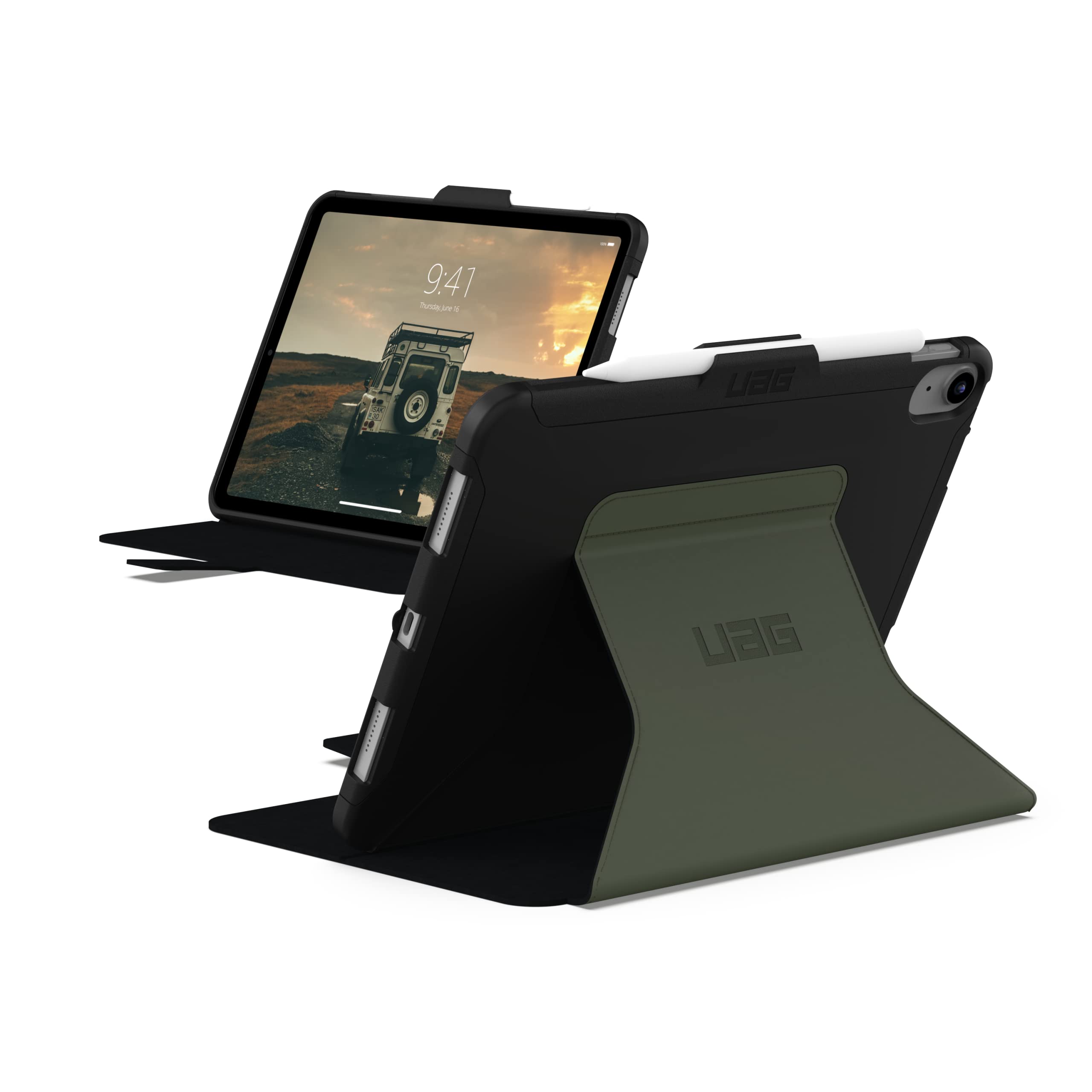 URBAN ARMOR GEAR UAG Designed for iPad 11" A16 11th Gen 2025, 10.9" 10th Gen 2022 Case A3354 A3355 A2696 - Rugged Slim Protective Folio Cover with Pencil Holder, Scout Folio Black/Olive