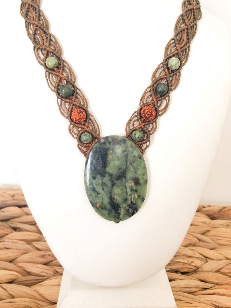 South African Jade necklace, Jade macrame necklace, Large