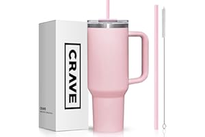 Crave Cups 40oz Tumbler with Lid and Straw l Reusable Spill Proof Double Wall Insulated Stainless Steel Water Bottle Travel Mug l Cupholder Friendly Vacuum Sealed Tumbler with Handle (Dusty Pink)