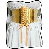 Urieo Stretchy Leather Corset Belt Elastic Black Waist Belts Wide Costume Waspie Belt for Women