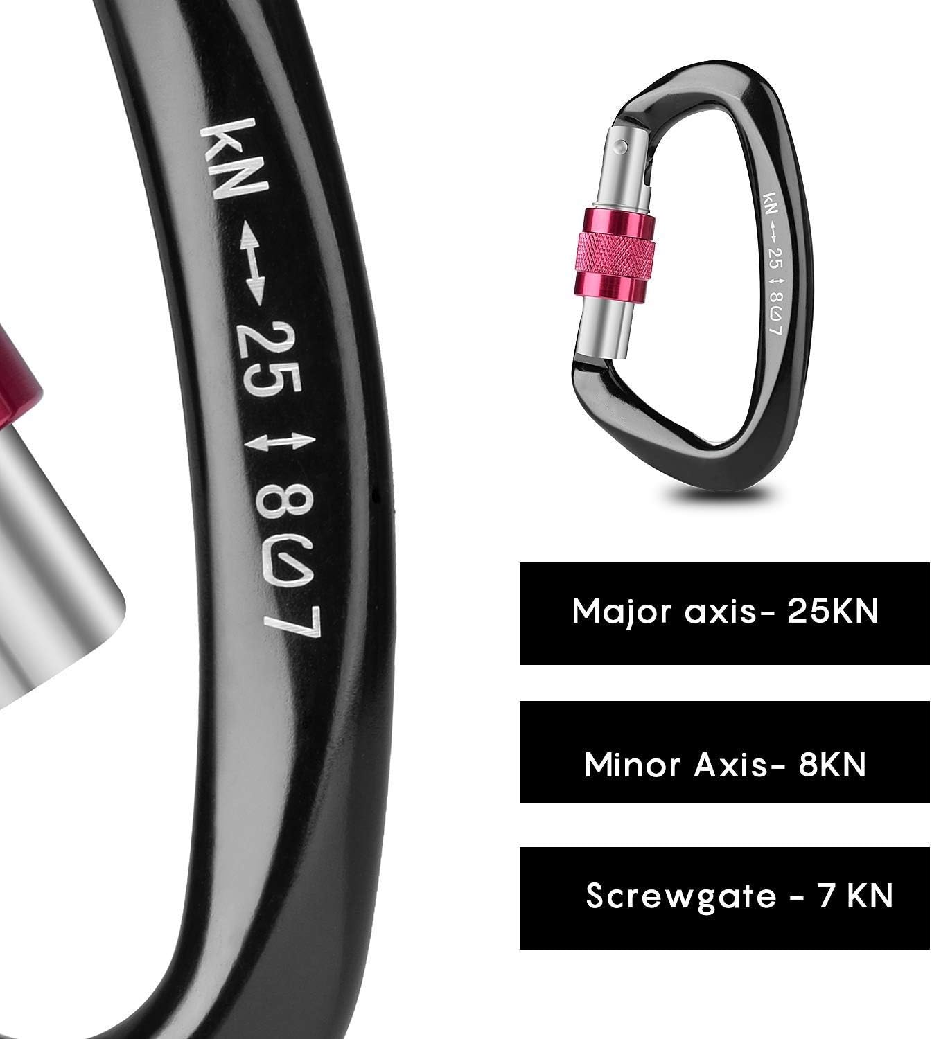 Climbing Locking Carabiner d-Ring Clip, 2 Pack，25KN (5, 511 lbs) Aluminum caribeaners Climbing Gear caribiners Strong Small for Camping, Fishing, Keychain, Outdoor & Gym etc (2 Black) : Sports & Outdoors
