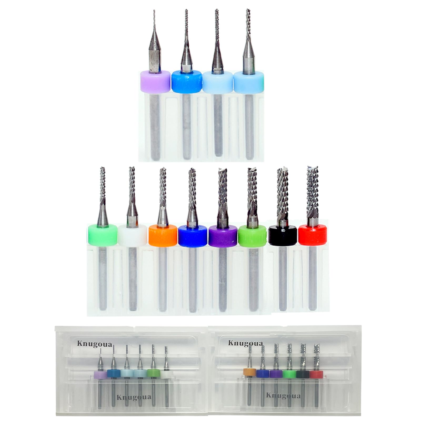 End Mill Set, Tungsten Steel CNC Router Milling End Milling Engraving Bits Drill Hole Tools for PCB Circuit Board, Plastic, Fiber, Wood, Copper 0.5~3.175mm Set of 12