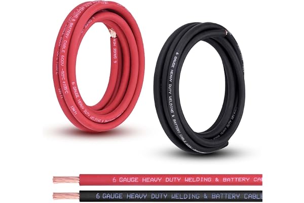 Shirbly 6 Gauge Battery Cable, 10FT Red + 10FT Black 6 AWG Pure Copper Wire Welding Cable, for Automotive, Battery, Solar, Ma