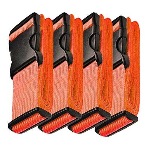 Hibate Adjustable Luggage Strap Suitcase Straps Bag Belt Travel Accessories - Orange, 4 Pack