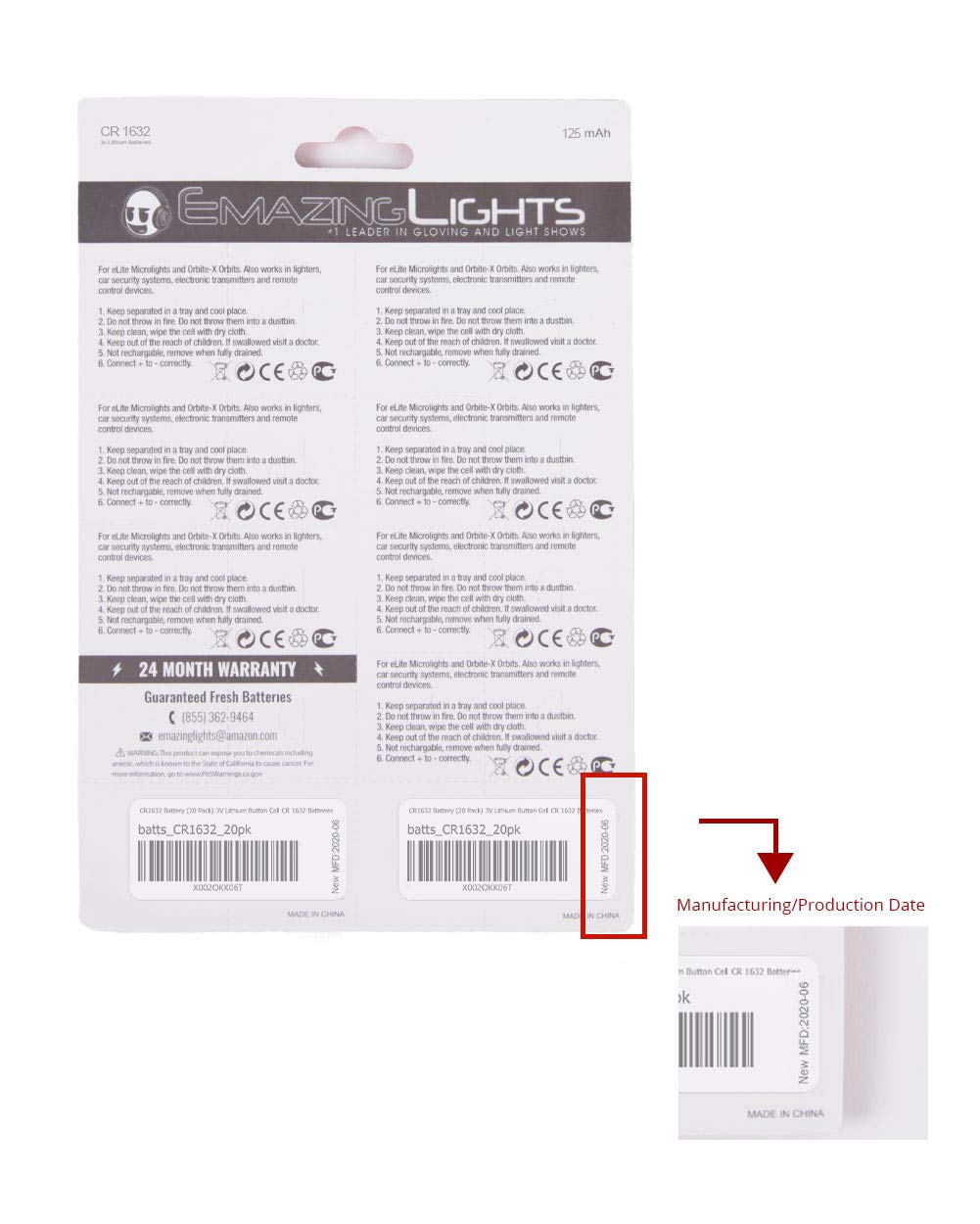 EmazingLights CR1632 Batteries 3 Volt Lithium Coin Cell 3V Button Battery (20 Pack)