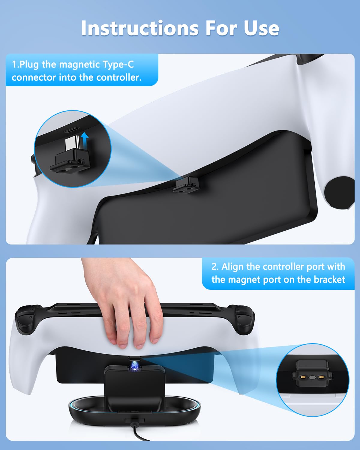 Charger Station for PlayStation Portal Console- Case Friendly, Charging Dock with RBG Light Charger Stand & USB Type C Cable, Magnetic Type C Port for PS5 Ps Portal Charging with Case on (Black)